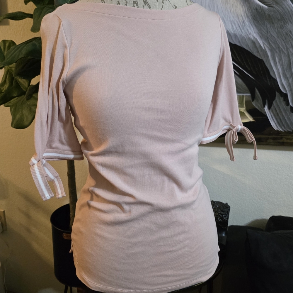 Ralph Lauren Black Label Soft Pink Bow Short Sleeve Top